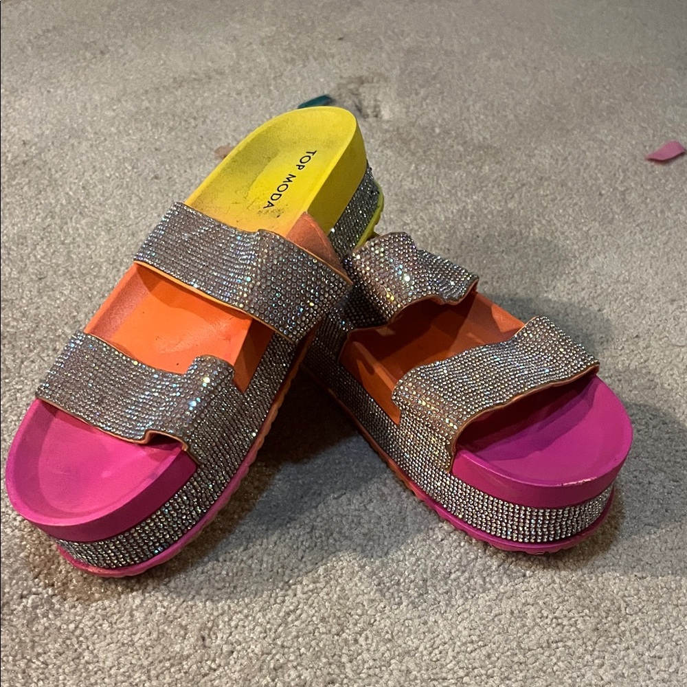 TOP Moda Pink and Orange Wedges with Rhinestones